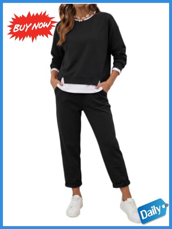 Pants - Oversized Crewneck Sweatshirt Sweatpants 2 Piece Set Lounge Travel